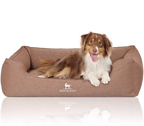 Knuffelwuff Orthopädisches Hundebett Leano aus Velours mit Handwebcharakter Übergröße XXXL 155 x 105cm Hellbraun - abnehmbarer Bezug - waschbar - für große, mittelgroße und kleine Hunde von Knuffelwuff