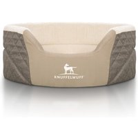 Knuffelwuff Orthopädisches Hundebett Lena aus Velours und Kunstleder mit hohem Schaumstoffrand braun/ beige M-L von Knuffelwuff