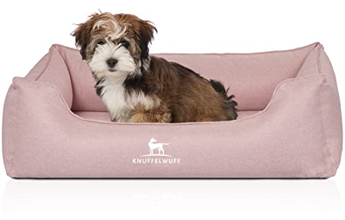 Knuffelwuff Orthopädisches Hundebett Luisa aus Velours mit feinem Handwebcharakter Sunshine Edition M-L 85 x 63cm Rosa - abnehmbarer Bezug - waschbar - für große, mittelgroße und kleine Hunde von Knuffelwuff