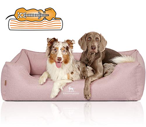 Knuffelwuff Orthopädisches Hundebett Luisa aus Velours mit feinem Handwebcharakter Sunshine Edition XL 105 x 75cm Rosa - abnehmbarer Bezug - waschbar - für große, mittelgroße und kleine Hunde von Knuffelwuff