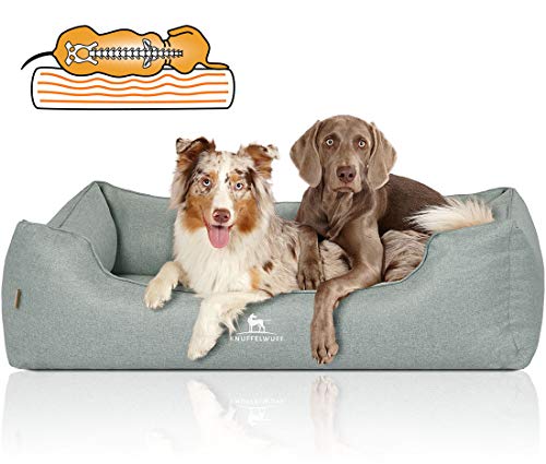 Knuffelwuff Orthopädisches Hundebett Luisa aus Velours mit feinem Handwebcharakter Sunshine Edition XL 105 x 75cm Petrol - abnehmbarer Bezug - waschbar - für große, mittelgroße und kleine Hunde von Knuffelwuff