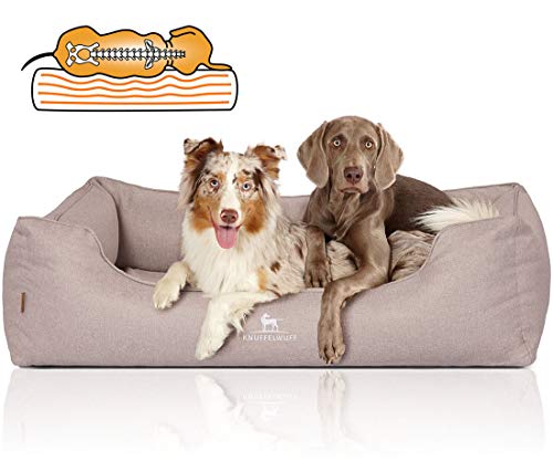 Knuffelwuff Orthopädisches Hundebett Luisa aus Velours mit feinem Handwebcharakter Sunshine Edition XL 105 x 75cm Beige - abnehmbarer Bezug - waschbar - für große, mittelgroße und kleine Hunde von Knuffelwuff