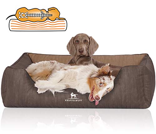 Knuffelwuff Orthopädisches Hundebett Outlander aus Laser-gestepptem Kunstleder XL 105 x 75cm Coffee/Braun - Abnehmbarer Bezug - leicht zu reinigen - für große, mittelgroße und kleine Hunde von Knuffelwuff