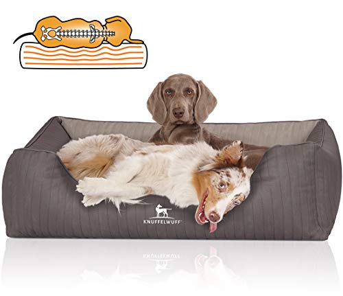 Knuffelwuff Orthopädisches Hundebett Outlander aus Laser-gestepptem Kunstleder XL 105 x 75cm Dunkelgrau/Grau - Abnehmbarer Bezug - leicht zu reinigen - für große, mittelgroße und kleine Hunde von Knuffelwuff