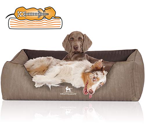 Knuffelwuff Orthopädisches Hundebett Outlander aus Laser-gestepptem Kunstleder XXL 120 x 85cm Natur/Braun - Abnehmbarer Bezug - leicht zu reinigen - für große, mittelgroße und kleine Hunde von Knuffelwuff