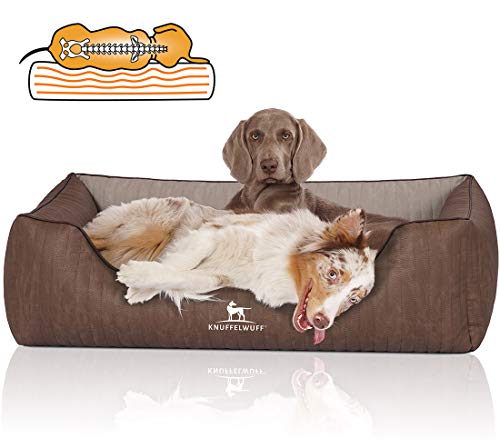 Knuffelwuff Orthopädisches Hundebett Outlander aus laser-gestepptem Kunstleder XL 105 x 75cm Braun/Grau - abnehmbarer Bezug - leicht zu reinigen - für große, mittelgroße und kleine Hunde von Knuffelwuff