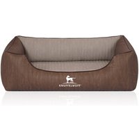 Knuffelwuff Orthopädisches Hundebett Outlander aus laser-gestepptem Kunstleder braun/ grau M-L von Knuffelwuff