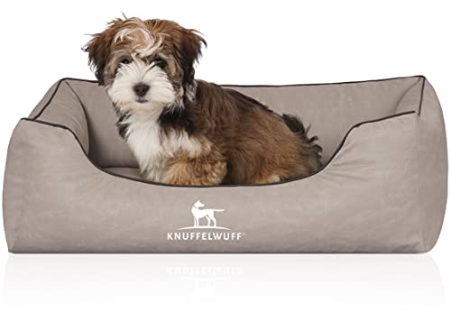 Knuffelwuff Orthopädisches Hundebett Rockland aus Kunstleder M-L 85 x 63cm Hellgrau von Knuffelwuff