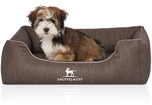 Knuffelwuff Orthopädisches Hundebett Tampa aus laser-gestepptem Kunstleder M-L 85 x 63cm Braungrau von Knuffelwuff