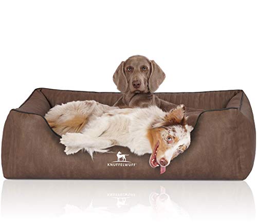 Knuffelwuff Orthopädisches Hundebett Tampa aus laser-gestepptem Kunstleder XL 105 x 75cm Braun von Knuffelwuff