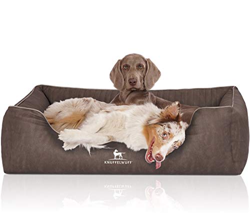 Knuffelwuff Orthopädisches Hundebett Tampa aus laser-gestepptem Kunstleder XL 105 x 75cm Braungrau von Knuffelwuff