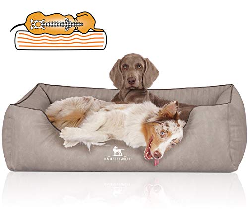 Knuffelwuff Orthopädisches Hundebett Tampa aus laser-gestepptem Kunstleder XL 105 x 75cm Grau von Knuffelwuff