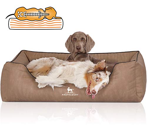 Knuffelwuff Orthopädisches Hundebett Tampa aus laser-gestepptem Kunstleder XXL 120 x 85cm Camel von Knuffelwuff