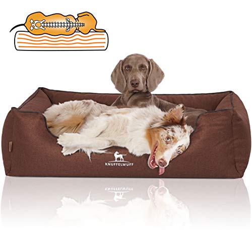 Knuffelwuff Orthopädisches Hundebett Wippo aus Velours mit Handwebcharakter XL 105 x 75cm Braun - abnehmbarer Bezug - waschbar - für große, mittelgroße und kleine Hunde von Knuffelwuff