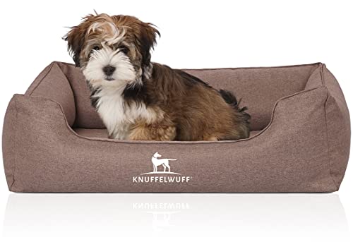 Knuffelwuff Orthopädisches Hundebett Wippo aus Velours mit Handwebcharakter M-L 85 x 63cm Potatoe - abnehmbarer Bezug - waschbar - für große, mittelgroße und kleine Hunde von Knuffelwuff