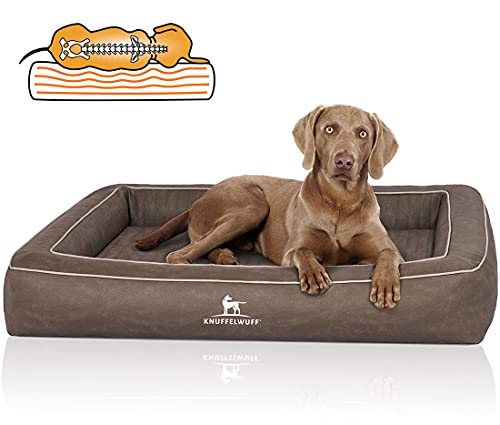 Knuffelwuff Orthopädisches Hundebett aus Laser gestepptem Kunstleder Montego M-L 85 x 65cm Braungrau von Knuffelwuff