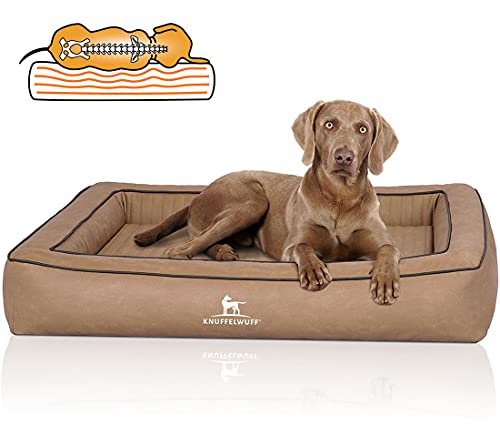 Knuffelwuff Orthopädisches Hundebett aus Laser gestepptem Kunstleder Montego XL 105 x 80cm Camel von Knuffelwuff