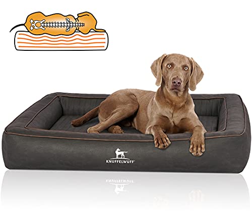 Knuffelwuff Orthopädisches Hundebett aus Laser gestepptem Kunstleder Montego XL 105 x 80cm Schwarz von Knuffelwuff