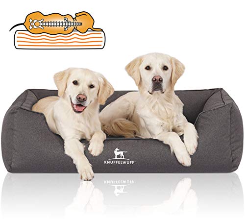 Knuffelwuff Orthopädisches Wasserabweisendes Hundebett Leon aus Velours mit Handwebcharakter XL 105 x 75cm Anthrazit - abnehmbarer Bezug - waschbar - für große, mittelgroße und kleine Hunde von Knuffelwuff