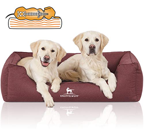 Knuffelwuff Orthopädisches Wasserabweisendes Hundebett Leon aus Velours mit Handwebcharakter XXL 120 x 85cm Rot - abnehmbarer Bezug - waschbar - für große, mittelgroße und kleine Hunde von Knuffelwuff