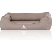 Knuffelwuff Orthopädisches Wasserabweisendes Hundebett Leon aus Velours mit Handwebcharakter beige/ grau XL von Knuffelwuff