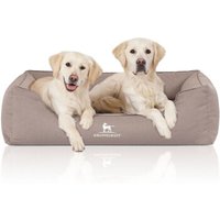 Knuffelwuff Orthopädisches Wasserabweisendes Hundebett Leon aus Velours mit Handwebcharakter beige/ grau XXXL von Knuffelwuff