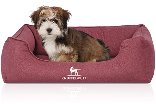 Knuffelwuff Orthopädisches Wasserabweisendes Hundebett Malou aus Velours mit Handwebcharakter M-L 85 x 63cm Rot - Abnehmbarer Bezug - waschbar - für große, mittelgroße und kleine Hunde von Knuffelwuff