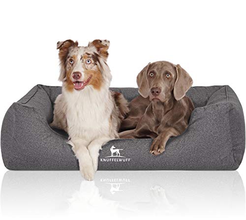 Knuffelwuff Orthopädisches Wasserabweisendes Hundebett Malou aus Velours mit Handwebcharakter XXL 120 x 85cm Grau - Abnehmbarer Bezug - waschbar - für große, mittelgroße und kleine Hunde von Knuffelwuff