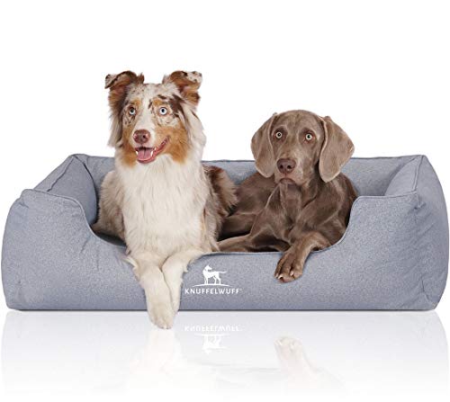 Knuffelwuff Orthopädisches Wasserabweisendes Hundebett Malou aus Velours mit Handwebcharakter XXL 120 x 85cm Hellblau - Abnehmbarer Bezug - waschbar - für große, mittelgroße und kleine Hunde von Knuffelwuff