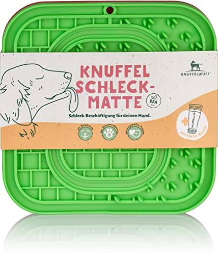 Knuffelwuff Schleckmatte Doppelpack mit Saugnapf - Anti Rutsch Leckmatte Hund aus Silikon - BPA-frei - 2 Stück - Leicht zu reinigen und Spülmaschinenfest - Slow Feeder für Hundeleckerli Snack von Knuffelwuff