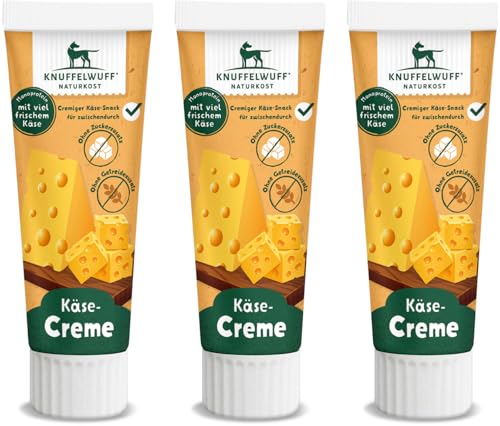 Knuffelwuff Tuben Snack Käsecreme 3er Pack - mit viel frischem Käse - ohne Konservierungsmittel, ohne Zusatz von Zucker und Getreide - Ideal auch für Welpen - Made in Germany von Knuffelwuff