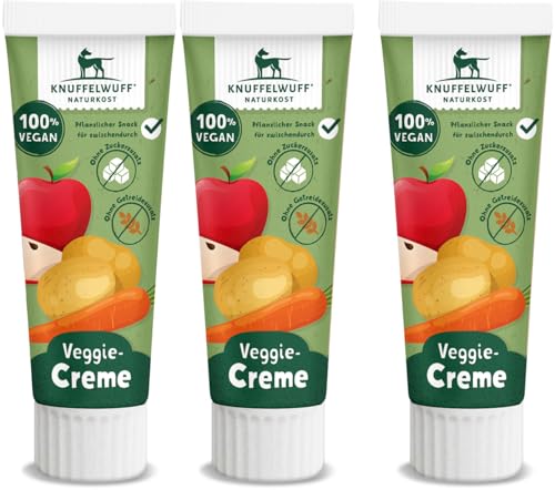 Knuffelwuff Tuben Snack Veggiecreme 3er Pack - 100% Vegan - ohne Konservierungsmittel, ohne Zusatz von Zucker und Getreide - Ideal auch für Welpen - Made in Germany von Knuffelwuff