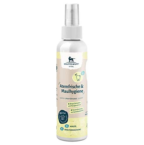 Knuffelwuff Vital Atemfrische & Maulhygiene Dentalspray für Hunde - Zahnsteinentferner - Beugt Zahnstein und Maulgeruch vor - Neutralisiert Kariesbakterien - Für effektive Zahnreinigung und Zahnpflege von Knuffelwuff