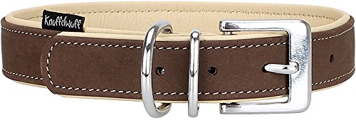 Knuffelwuff Weiches Nubuk Lederhalsband Hund Hundehalsband Orlando Braun/Beige L 36-45 cm von Knuffelwuff