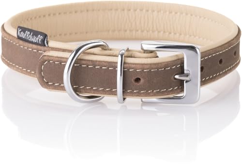 Knuffelwuff Weiches Nubuk Lederhalsband Hund Hundehalsband Welpen Orlando Braun/Beige XS 19-25 cm von Knuffelwuff