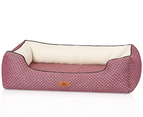 Knuffelwuff Orthopädisches Design Hundebett Sanford M-L 85 x 63cm Rot - Hundesofa mit erhöhte Ränder und abnehmbarem Bezug - leicht zu reinigen - für große, mittelgroße und kleine Hunde von Knuffelwuff