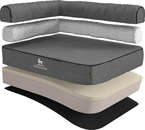 Knuffelwuff Orthopädisches Eck Hundebett Marlie Hundesofa aus Velours mit Handwebcharakter XL 100 x 70cm Lehne Links Grau - abnehmbarer Bezug - waschbar - für große, mittelgroße und kleine Hunde von Knuffelwuff