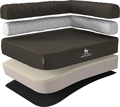 Knuffelwuff Orthopädisches Eck Hundebett Marlie Hundesofa aus Velours mit Handwebcharakter XXL 120 x 80cm Lehne Rechts Schwarz - abnehmbarer Bezug - waschbar - für große, mittelgroße und kleine Hunde von Knuffelwuff