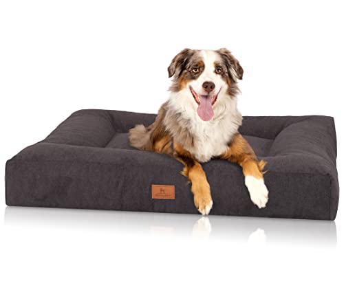 Knuffelwuff orthopädisches Hundebett aus kuscheligem Velours mit Handwebcharakter Sofia 80x60cm Schwarz - Abnehmbarer Bezug - waschbar - für große, mittelgroße und kleine Hunde von Knuffelwuff