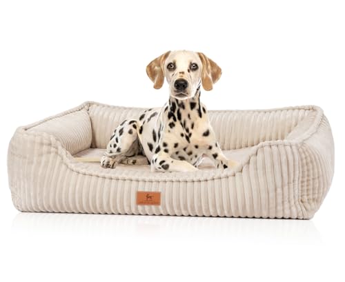 Knuffelwuff orthopädisches Hundebett aus Breitcord Sedona M-L 85 x 63cm Beige | Abnehmbarer Bezug | waschbar | für große, mittelgroße und kleine Hunde von Knuffelwuff