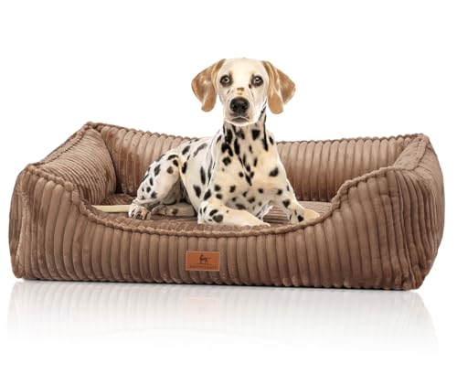 Knuffelwuff orthopädisches Hundebett aus Breitcord Sedona M-L 85 x 63cm Braun | Abnehmbarer Bezug | waschbar | für große, mittelgroße und kleine Hunde von Knuffelwuff