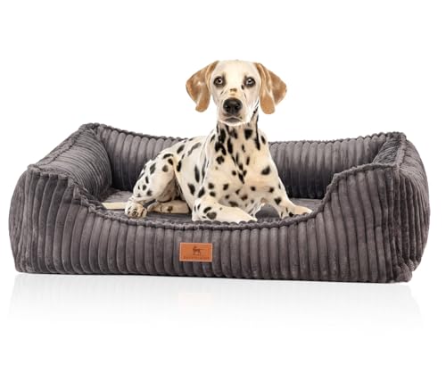 Knuffelwuff orthopädisches Hundebett aus Breitcord Sedona XL 105 x 75cm Grau | Abnehmbarer Bezug | waschbar | für große, mittelgroße und kleine Hunde von Knuffelwuff