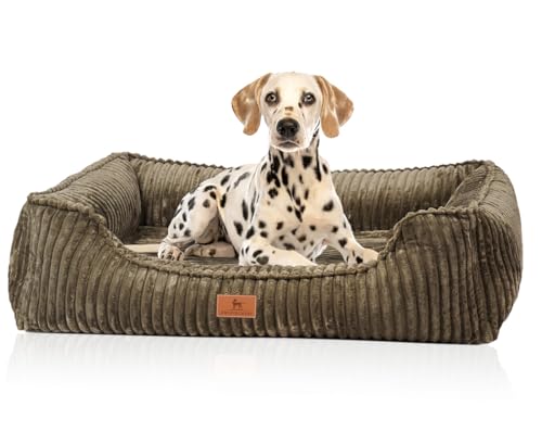 Knuffelwuff orthopädisches Hundebett aus Breitcord Sedona XXL 120 x 85cm Khaki | Abnehmbarer Bezug | waschbar | für große, mittelgroße und kleine Hunde von Knuffelwuff