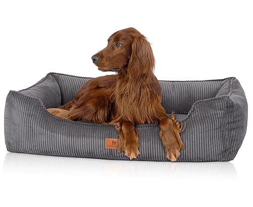 Knuffelwuff orthopädisches Hundebett aus Cord mit Handwebcharakter Nunavut M-L 85 x 63cm Grau - Abnehmbarer Bezug - waschbar - für große, mittelgroße und kleine Hunde von Knuffelwuff