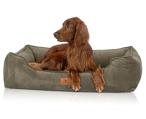 Knuffelwuff orthopädisches Hundebett aus Cord mit Handwebcharakter Nunavut M-L 85 x 63cm Khaki - Abnehmbarer Bezug - waschbar - für große, mittelgroße und kleine Hunde von Knuffelwuff