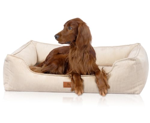 Knuffelwuff orthopädisches Hundebett aus Cord mit Handwebcharakter Nunavut XL 105 x 75cm Beige - Abnehmbarer Bezug - waschbar - für große, mittelgroße und kleine Hunde von Knuffelwuff