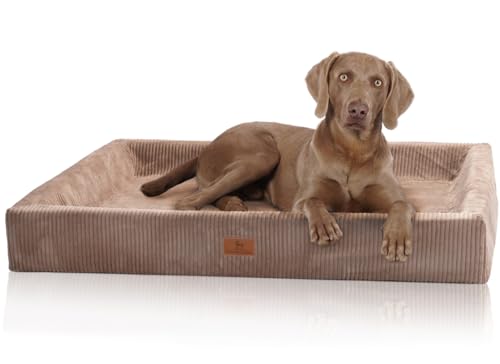 Knuffelwuff orthopädisches Hundebett aus Cord mit Handwebcharakter Santiago XL 105 x 80cm Braun - Abnehmbarer Bezug - waschbar - für große, mittelgroße und kleine Hunde von Knuffelwuff