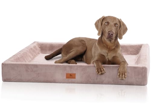 Knuffelwuff orthopädisches Hundebett aus Cord mit Handwebcharakter Santiago XXL 120 x 100cm Rosa - Abnehmbarer Bezug - waschbar - für große, mittelgroße und kleine Hunde von Knuffelwuff