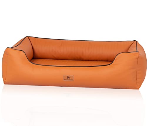 Knuffelwuff orthopädisches Hundebett aus Kunstleder Lovelock XXL 120 x 85cm Rusty - Abnehmbarer Bezug - leicht zu reinigen - für große, mittelgroße und kleine Hunde von Knuffelwuff