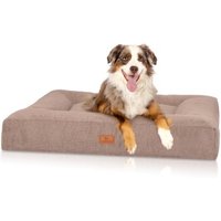 Knuffelwuff orthopädisches Hundebett aus Velours mit Handwebcharakter Sofia beige M-L von Knuffelwuff